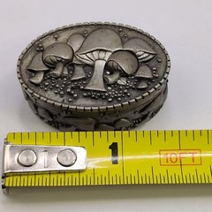 Vtg JJ Jonette Pewter Mushroom Trinket Box Brooch Pin Matching Earrings Signed