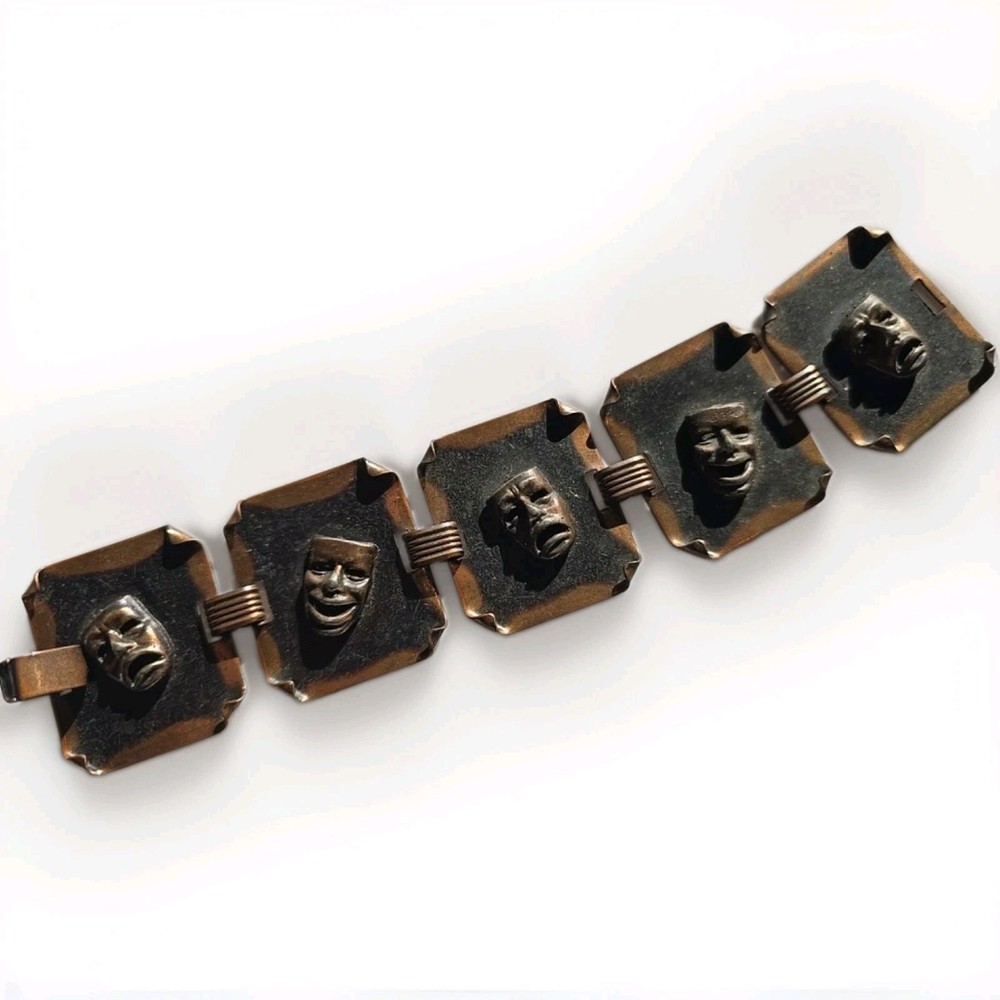MCM Copper Theater Faces Panel Bracelet – 1½” x 7½” Estate Find As Found
