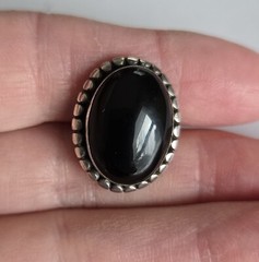Vintage Sterling Silver Large Bold Oval Black Onyx Earrings