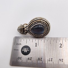 VTG Smoky Gray Cats Eye Moonstone Earrings Clip On Silver Tone Ornate Retro