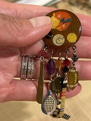 RARE Whimsical Sports Charm Brooch with Dangles