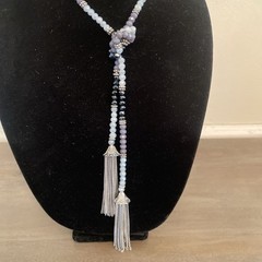 Vintage Necklace Style Crystal Rhinestone Statement Silver Tone Y Drop Boho Chic