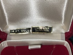VINTAGE KAREN LYNNE 14KT GOLD LINDE STAR SAPPHIRES EARRINGS, NECKLACE SET