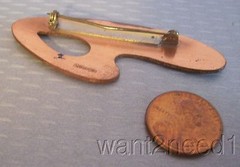 MCM Copper Enamel Boomerang Open Swirl Brooch modernist artisan signed Belanger