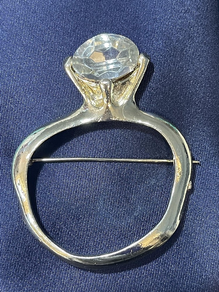 Solitaire Rhinestone Engagement Ring Brooch Pin Love Costume Statement