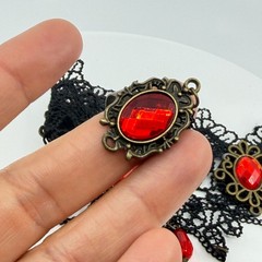 Gothic Red Crystal Lace Slave Bracelet Ring Set Victorian Dark Romantic Jewelry