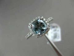 ESTATE .99CT DIAMOND & AAA AQUAMARINE 14KT WHITE GOLD SQUARE HALO ENGAGEMET RING