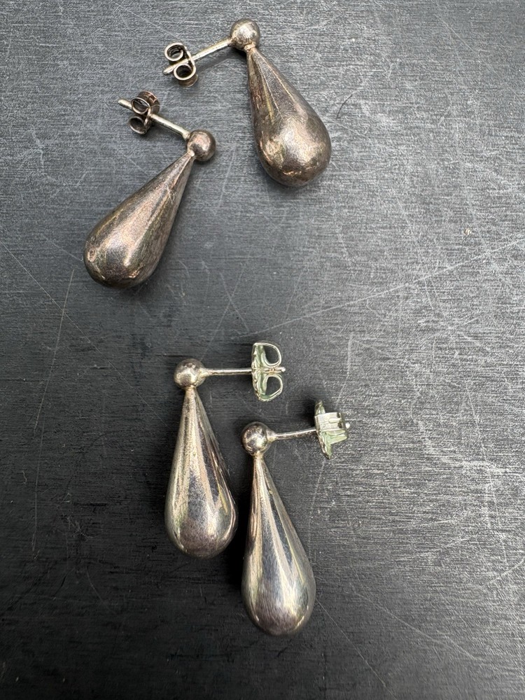 Vintage 925 Silver Drop Dangle Earrings Minimalist 2 Pair
