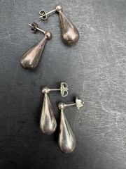 Vintage 925 Silver Drop Dangle Earrings Minimalist 2 Pair
