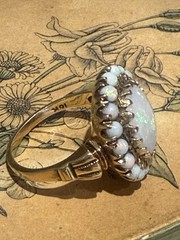 Vintage 10k Gold Ring 19 Fire Opals size 7.75 weight 5.4gr or 3.5 dwt c. 1970’s