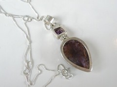 Vintage Sterling Silver 925 Large Natural Purple Rutilated Quartz Necklace