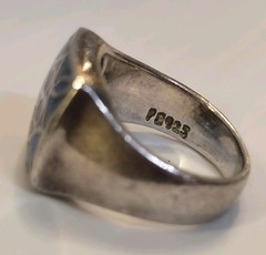 Vintage 925 Serling Silver RIng Square Bezel Blue Lapis Lazuli Geometric Pattern