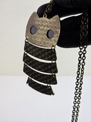 gold tone articulated owl antique necklace