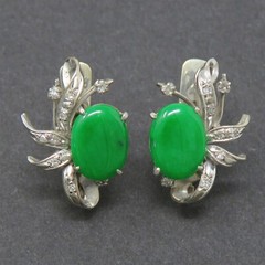 NYJEWEL White Gold Jadeite A Jade Diamond Earrings