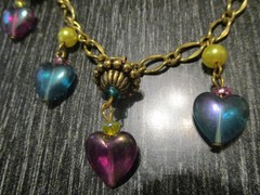OOAK One of a Kind by Iris Lane Drop Glass Heart Charms Gold Chain 19″ Necklace