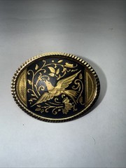 Brooch Pin Damascene French Trombone Clasp Vintage 1 3/8” Vintage