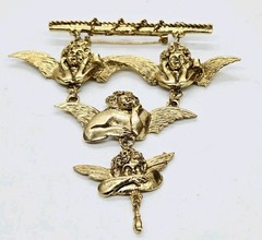 Ultra Craft Angels Cherub Shoulder Brooch Gold tone Huge 4 in Vintage