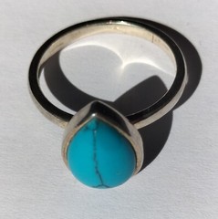 Vintage Teardrop-Shaped Natural Australian Turquoise Silver Ring Size P(17.75mm)