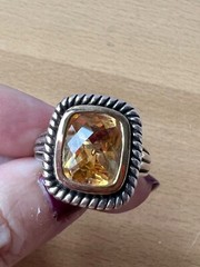 MICHELLE ALBALA LARGE CITRINE QUARTZ RING & PENDANT NECKLACE ENHANCER SET 925 SS