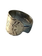 Antique Sterling Silver Spoon Ring Monogram Engraved Wide Band Heirloom Jewelry