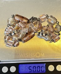 Vintage Wire Wrapped Peach Champagne Art Glass Bead Chain Necklace 20″ 50g