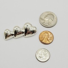 Triple Heart Graduated Sized Puffy Look Sterling Silver 925 Brooch Pin Thailand