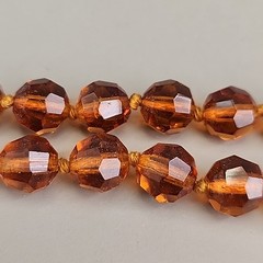 Vintage Glass Beaded Necklace Brown Faceted 9mm Western Germany 17″