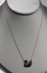 Rose Gold tone Stainless Steel Black stones Swan Pendant Necklace 16-18″