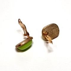 MARVELLA earrings lime green cabochon block ovals goldtone metal clip on vintage
