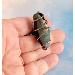 Unusual Large Stone Artisan Ring, Turquoise Black, Size 6, Statement r-1
