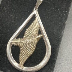 🔥VTG Large Flying Dove Sterling Silver 1977 Statement Pendant Reverseable