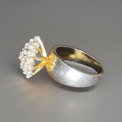 Vintage 1970s Domed Cluster Cocktail Ring Two Tone Silver Gold Size 10