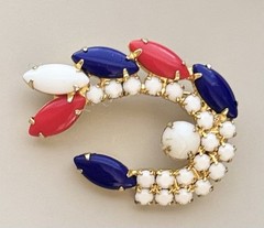 Vintage Patriotic Red White Blue Milk Glass Brooch Pin