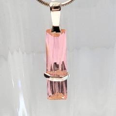 Vintage Pink Cubic Zirconia Baguette Pendant Silver 925, Modernist, 1 5/8″L