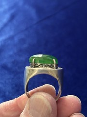 Vintage Estate 50’s Sterling &18k Green Jadeite Men’s Ring Size 9.75 Eyecatcher