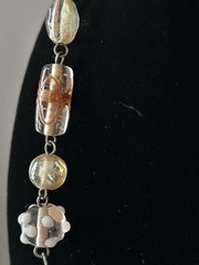 Vintage Wire Wrapped Peach Champagne Art Glass Bead Chain Necklace 20″ 50g