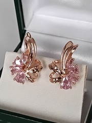 Vintage 1990-s 14 Ct Rolled Gold Pink Topaz Zircons Earrings-Hallmarked 585 RG
