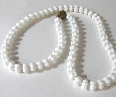 Vintage White Milk Glass Necklace Molded Cloud Bubble Beads Slide Clasp