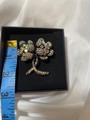Vtg. Signed Worth & Douglas AB Crystal Floral Brooch. VGUC, approx 2.5 x 2 in