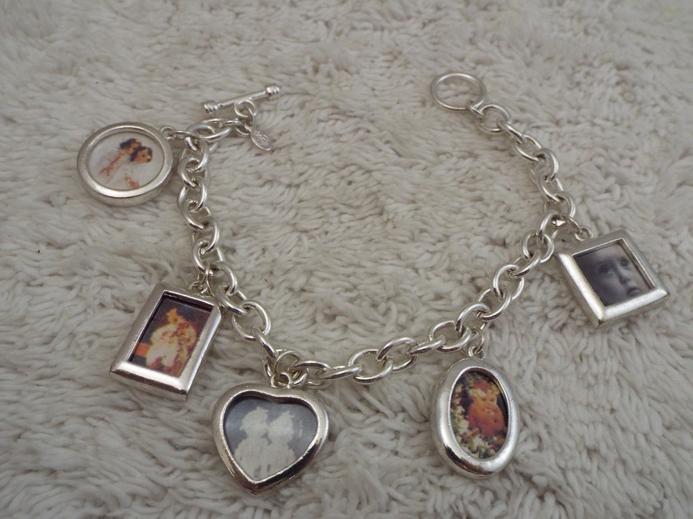 Silvertone Photo Frame Charm Chain Bracelet