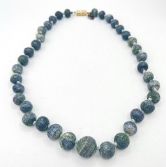 Vintage Les Bernard Necklace Blue Green Gray Coral Graduated Bead 19.5”