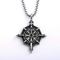 Stainless Steel Men’s Pendant Viking Compass Rune Necklace