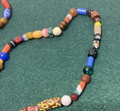 Vintage Artisan Furnace Glass Bead Cane 34″ Necklace 100 Beads Mostly Different