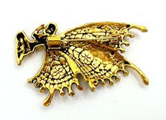 Gold Tone & Multicolor Enamel Fairy With Butterfly Wings Brooch Contemporary