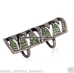 Vintage 2.84Ctw Rose Cut Diamond Tsavorite Silver Gorgeous Knuckle Ring Jewelry
