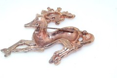 50s Vtg Reindeer Rhinestone Gold Tone Pot Metal 3″ Brooch