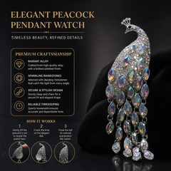 Vintage Peacock Crystal Brooch Pin Hidden Watch Long Tassel Silver Tone