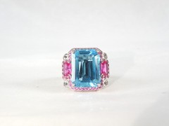 Vintage Sterling Silver 925 Large Natural Heated Blue Pink Topaz Ring Size 6