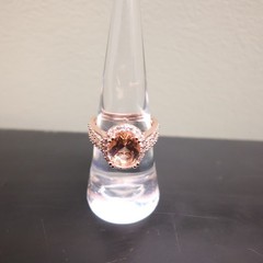 Champagne topaz ring oval halo DMQ CZ rose gold clad sterling silver 925 QVC Sz7