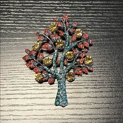 Rhinestone Tree Brooch Autumn Fall Tree Pin Multicolor Crystal Nature Jewelry